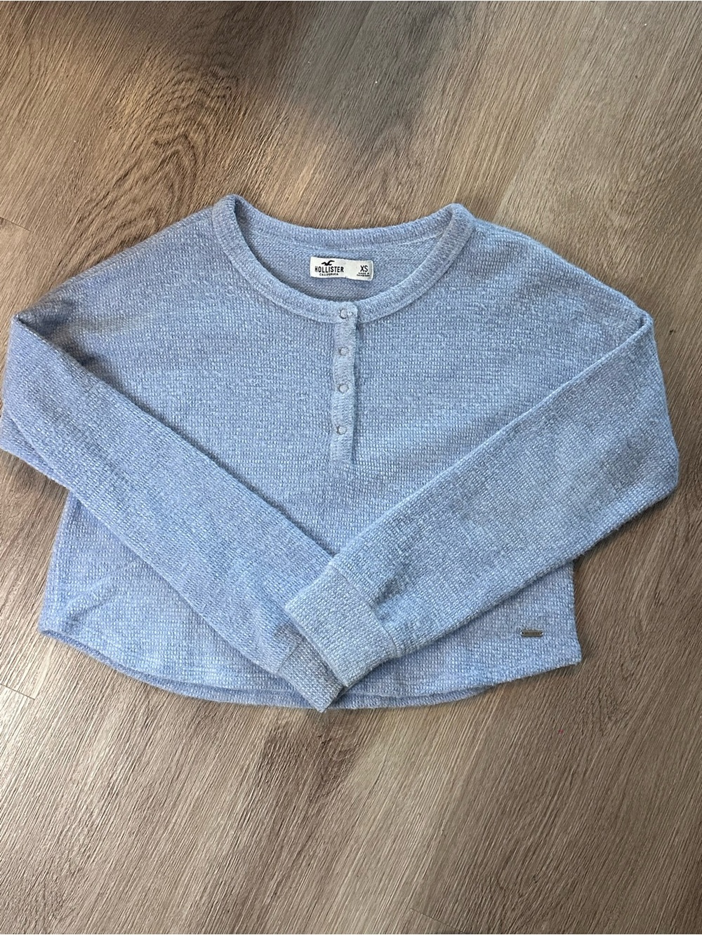 Hollister Sky Blue Cropped Henley Top